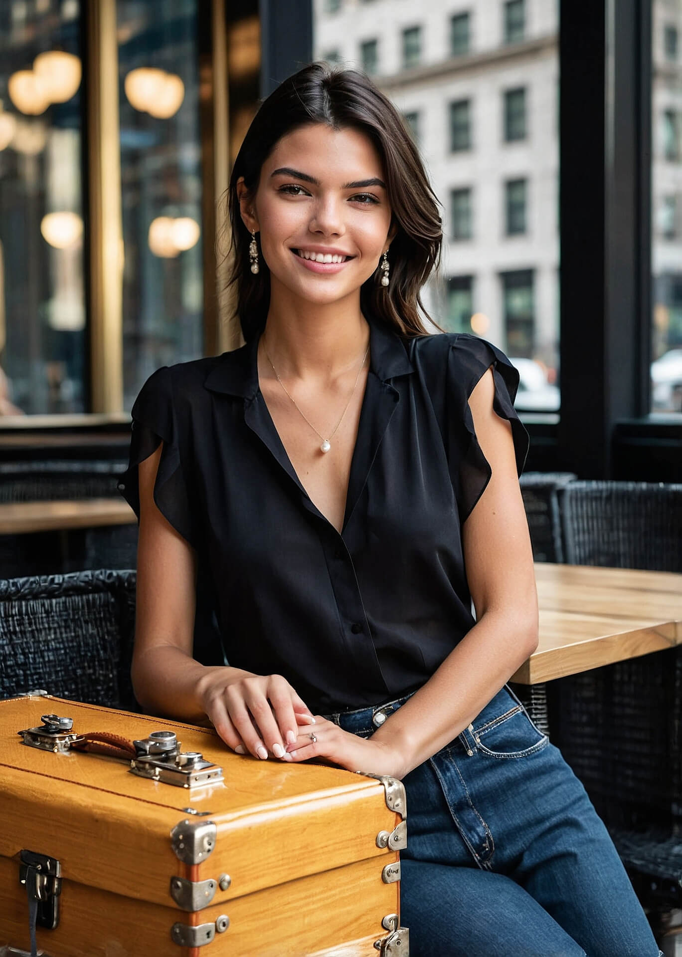 Elegant woman with suitcase — your elite travel companion in Europe