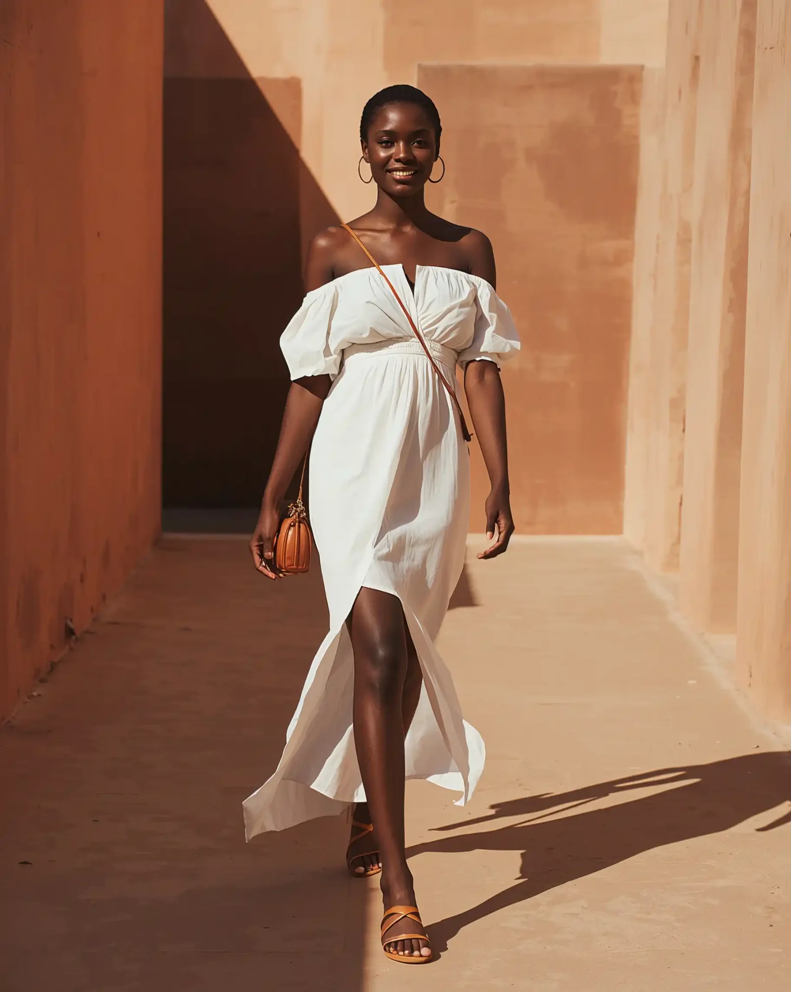 African_Model__Copper_Sunlight_Figure_sculpted African model with sculpted figure illuminated by copper sunlight, featured in High Class Models Companions to Travel with You article