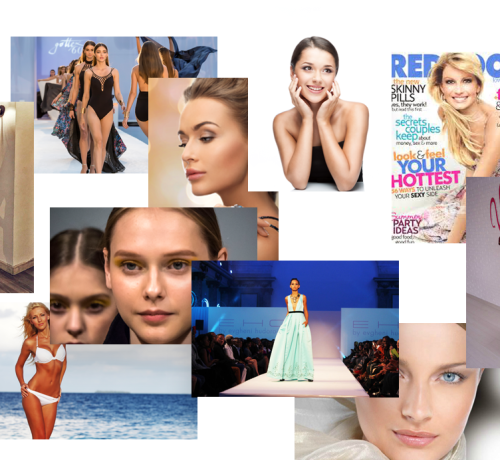 collage of women posing for modeling headshots in bright studio setting