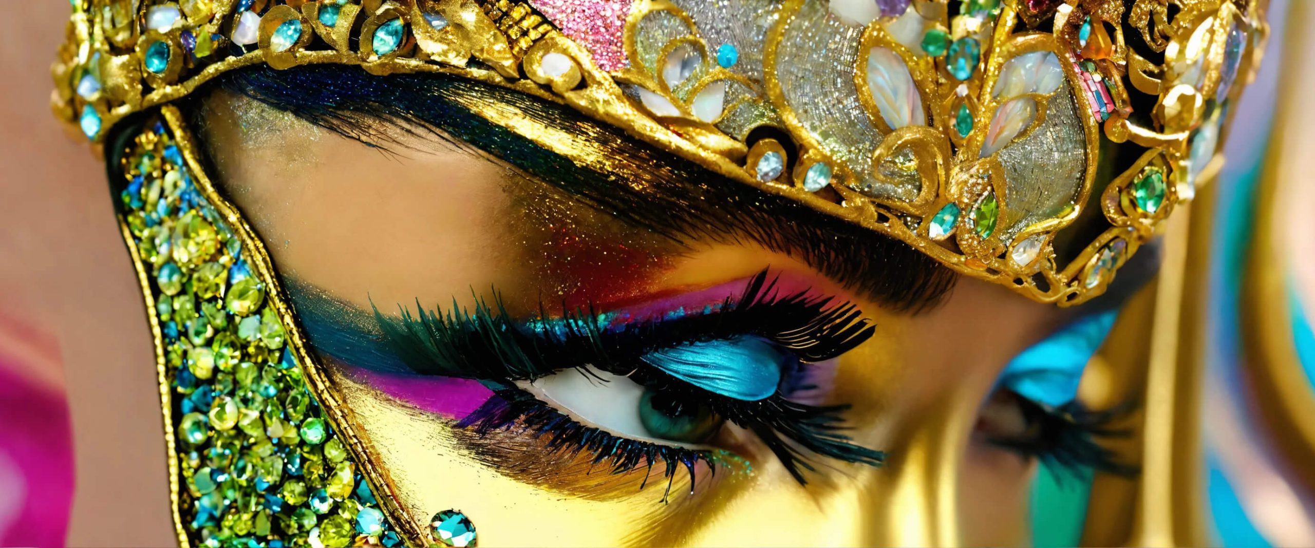 Mysterious woman in golden carnival mask — symbol of elite luxury companion experience