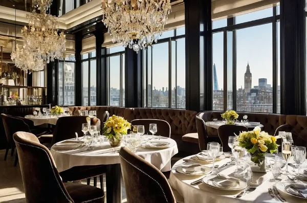High-end restaurant setting reflecting the luxury and laughter that define an elite companion experience.