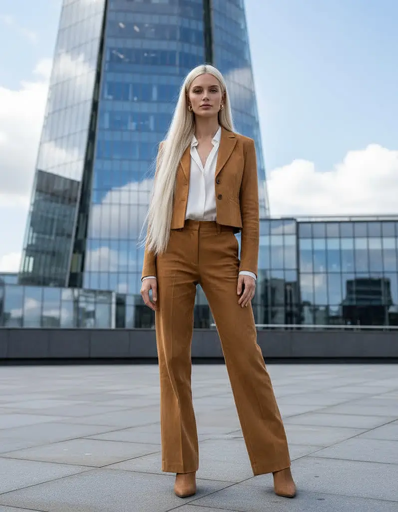 vip travel companion Elegant vip travel companion walking confidently in a modern business district, wearing a tailored suit in front of a glass skyscraper.
