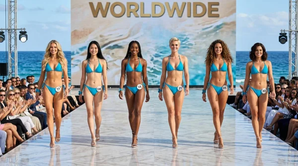 a group of women in swimsuits perform at a beauty contest