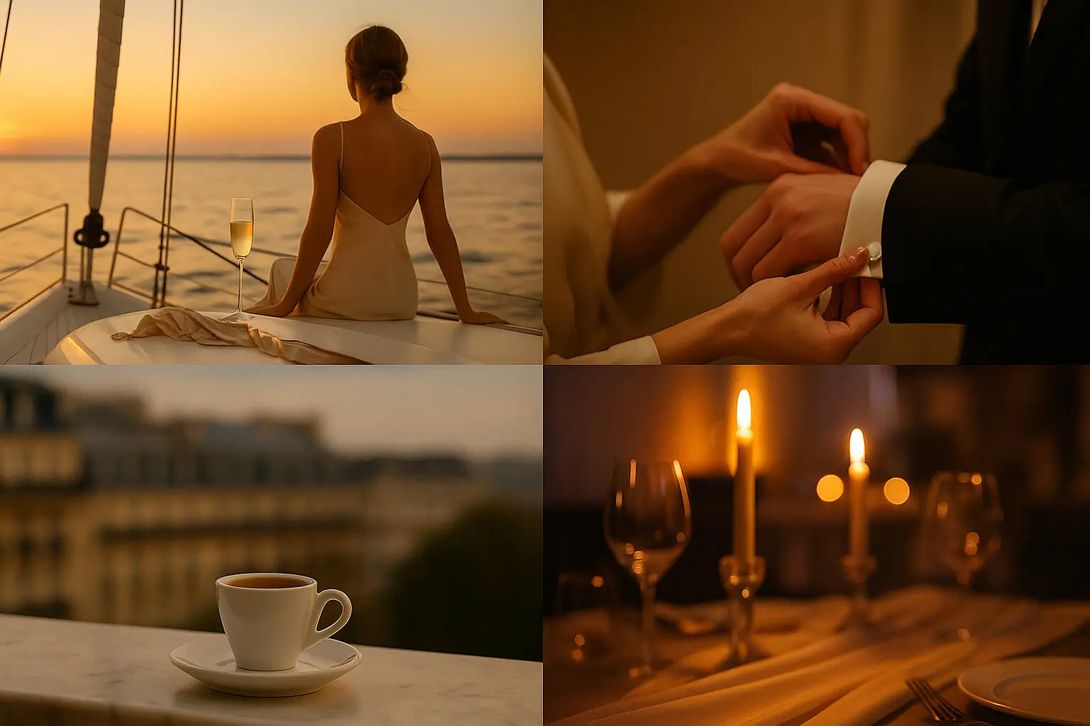 A candlelit dinner date setting with wine glasses, evoking intimacy and discretion.