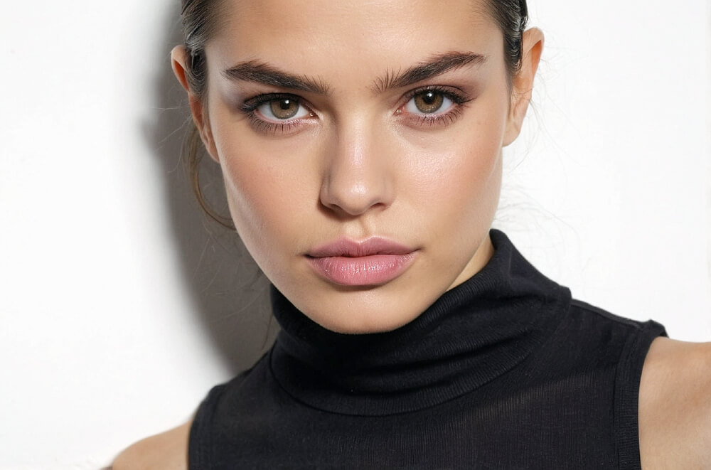 Travel girls portrait of a beautiful Brazilian girl with a baby face, showcasing her youthful features and radiant complexion.