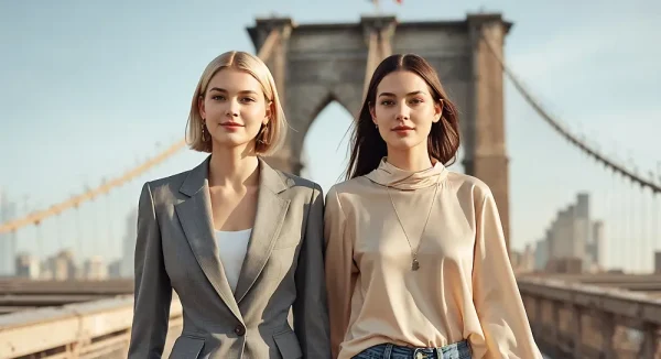 Speed dating in NYC with elite dating models walking across Brooklyn Bridge