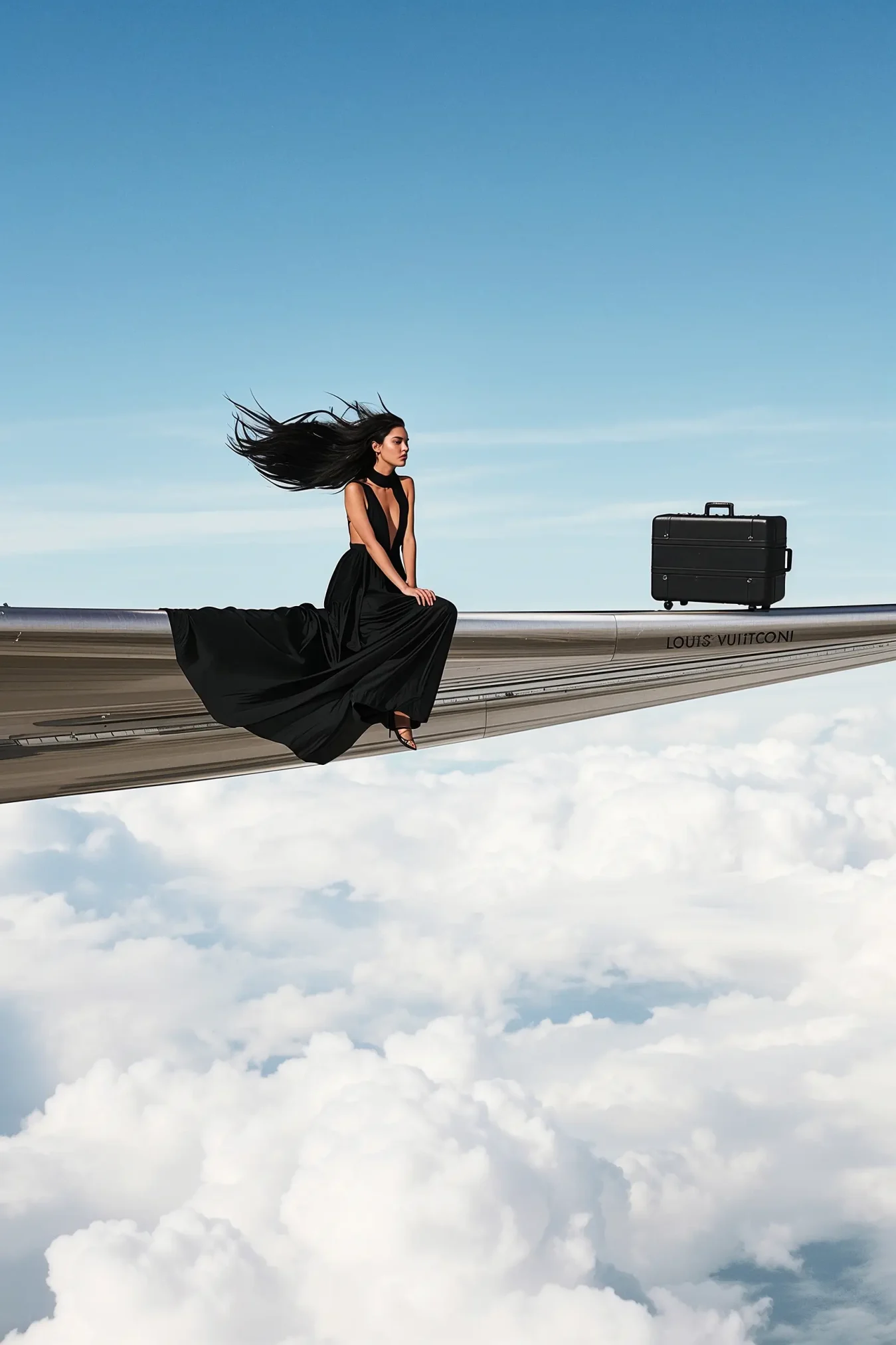 vip travel companions vip travel companion sitting above clouds with luxury suitcase, elite travel lifestyle