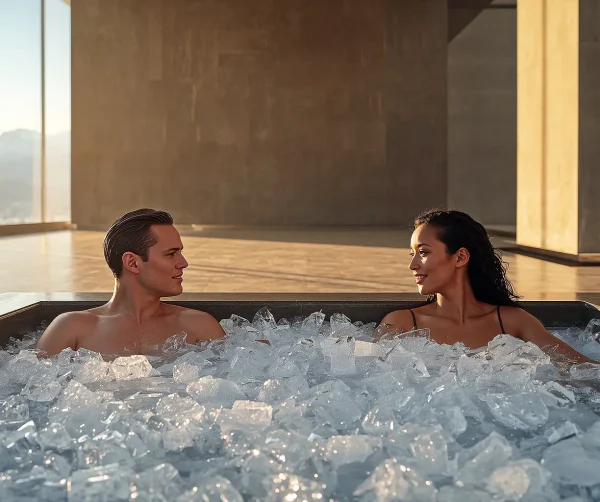 Luxury ice bath experience at sunset